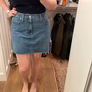Raw hem denim skirt